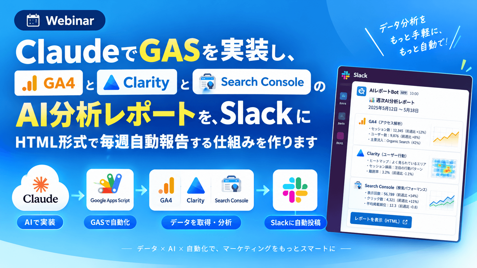 Claude×GASで実現!GA4・Clarity・Search ConsoleのAI分析レポートをSlackへ毎週自動投稿する仕組み構築